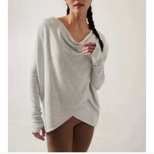 Athleta Light Gray Draped Wrap Front Sweater